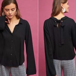 Anthropologie Cloth and Stone medium Black Tie Back Button Down Long Sleeve